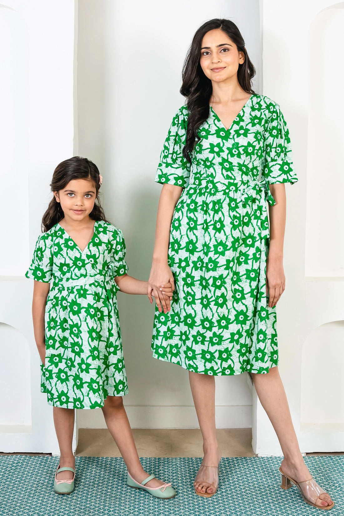 Vacation Ready: Matching Outfits for Mom and Daughter - Green Floral Printed Summer Dress