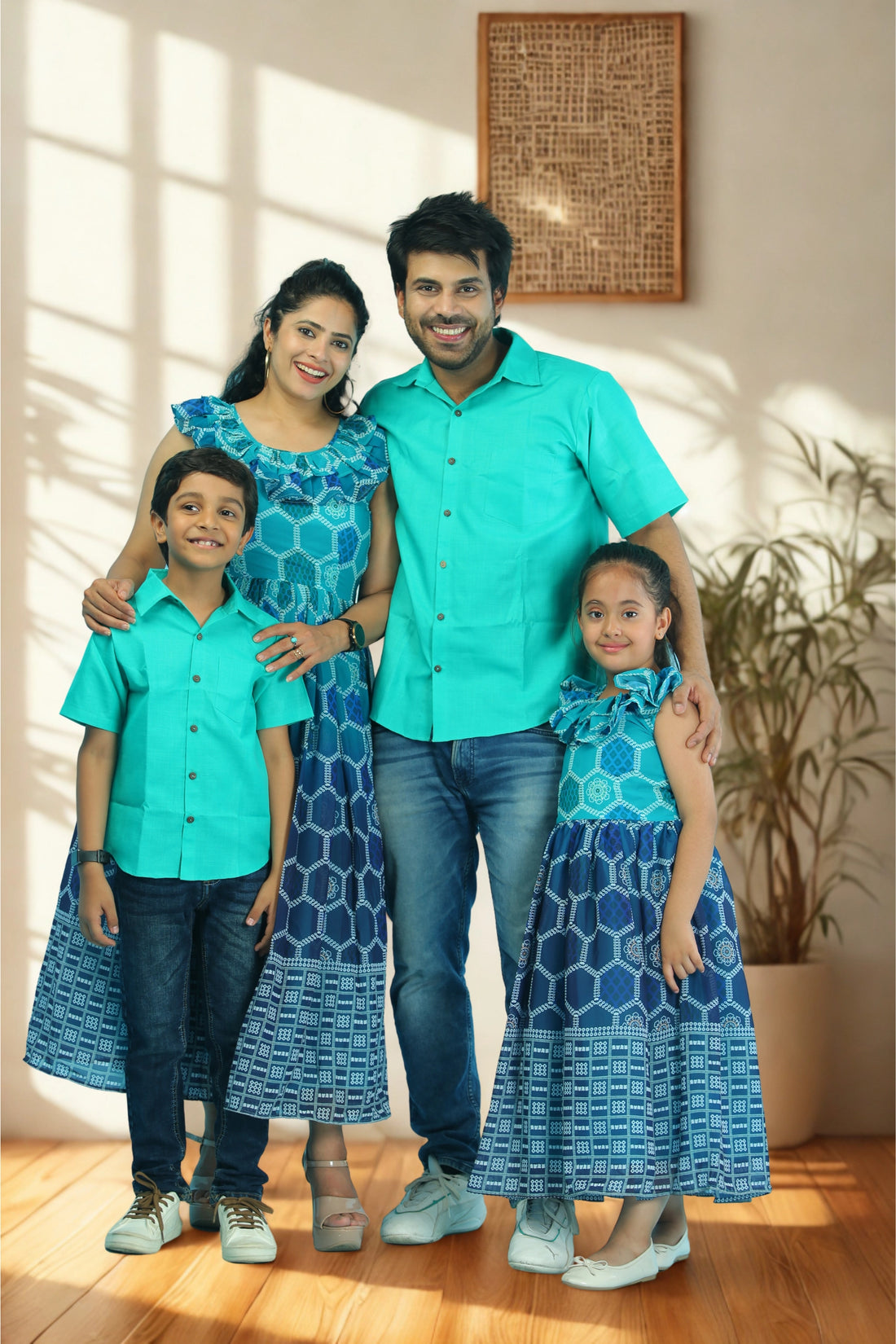 Navy Blue Sophia Maxi Family Set With Matching Dress & Shirt