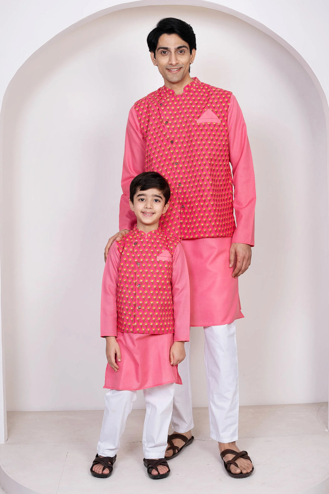 Rouge Floral Printed Cotton Father and Son Twin Set