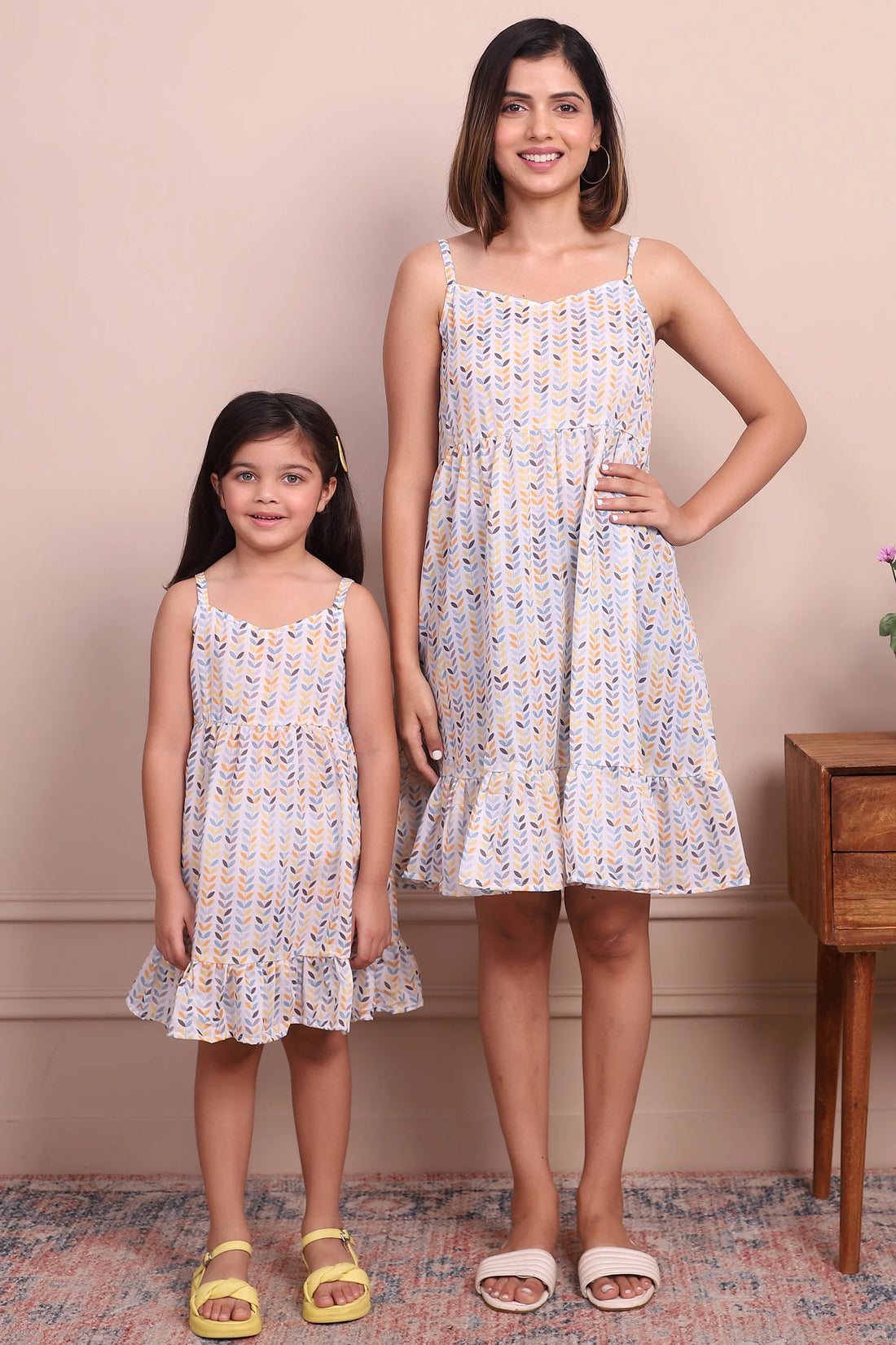 Playful Prints: White Multicolored Cotton Twin Set with Spaghetti Neckline