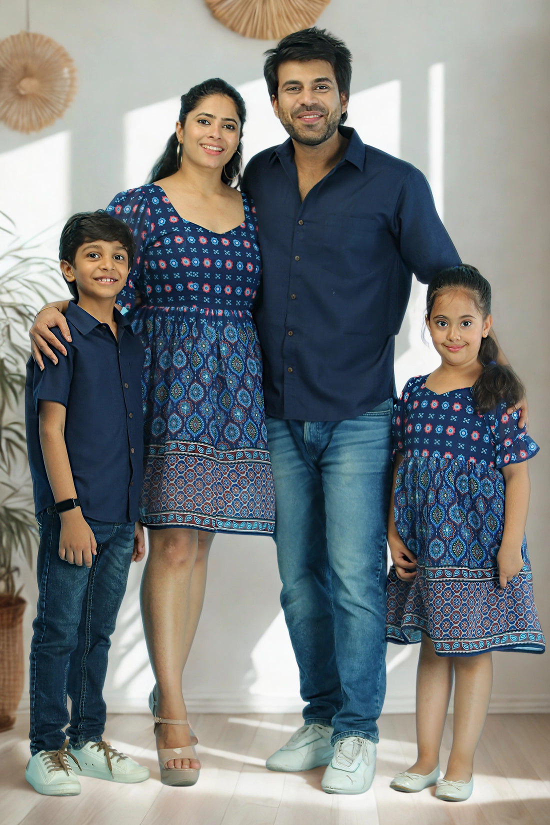 Navy And Blue Rhea Family Set With Matching Dress & Shirt
