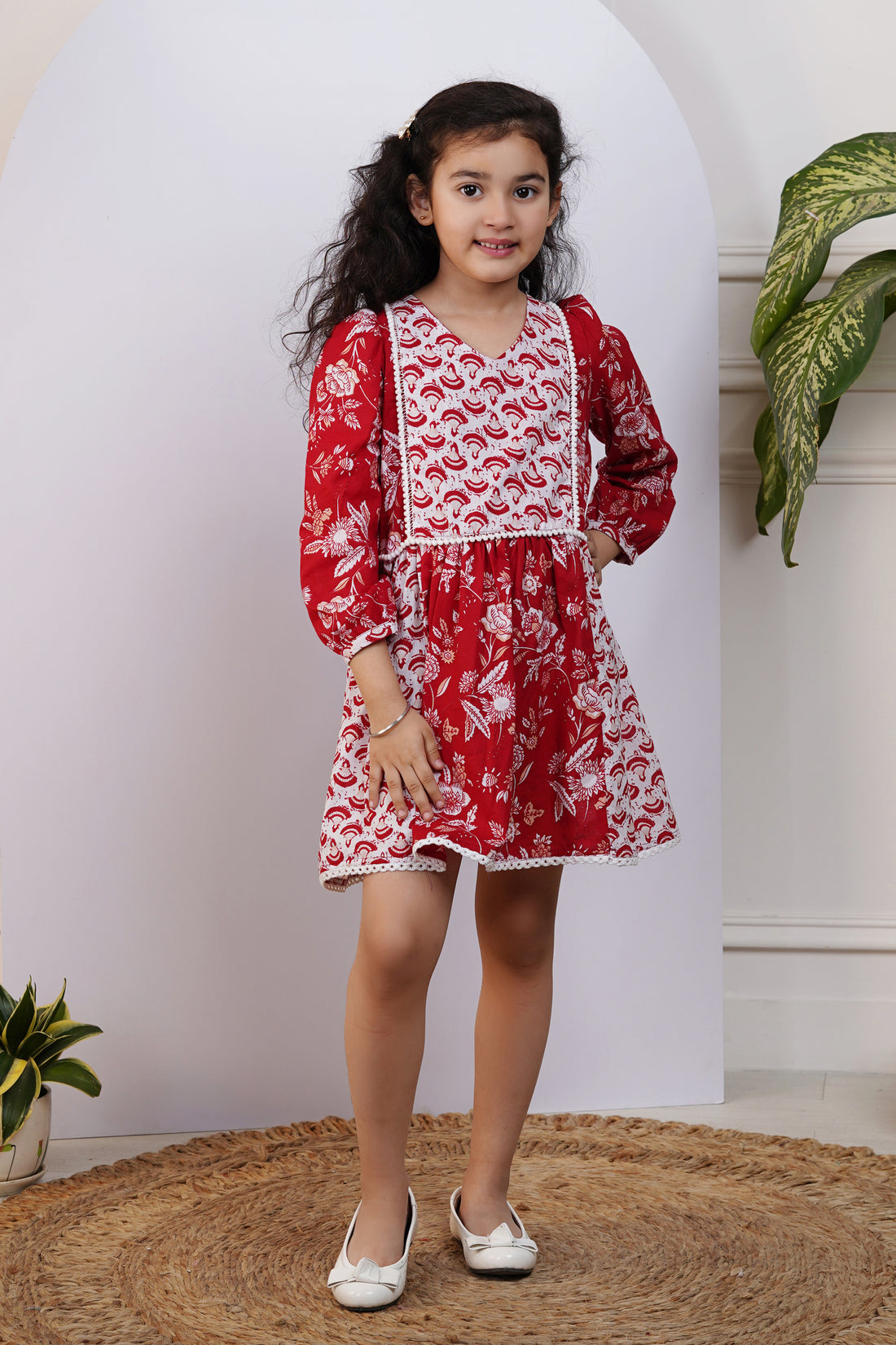 Red and White Printed Dress for Kid