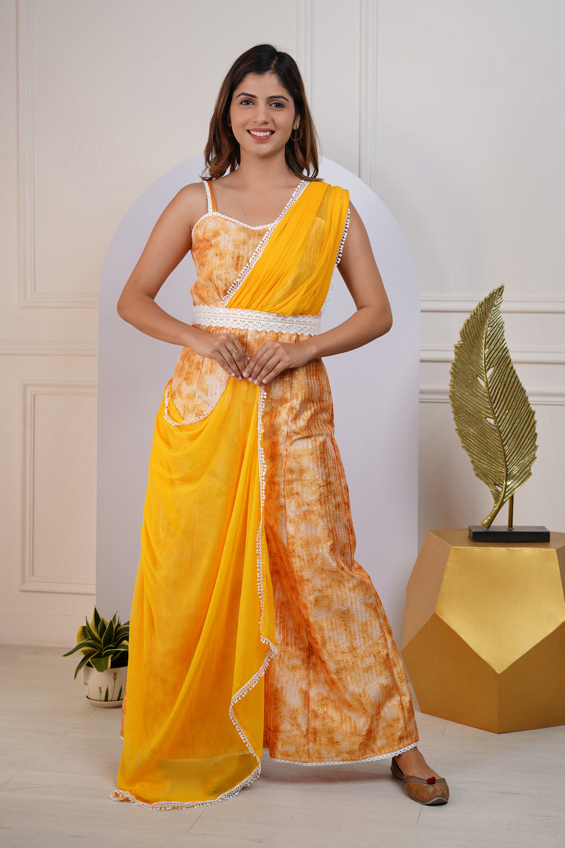Yellow Floral Printed Jumpsuit for Mom