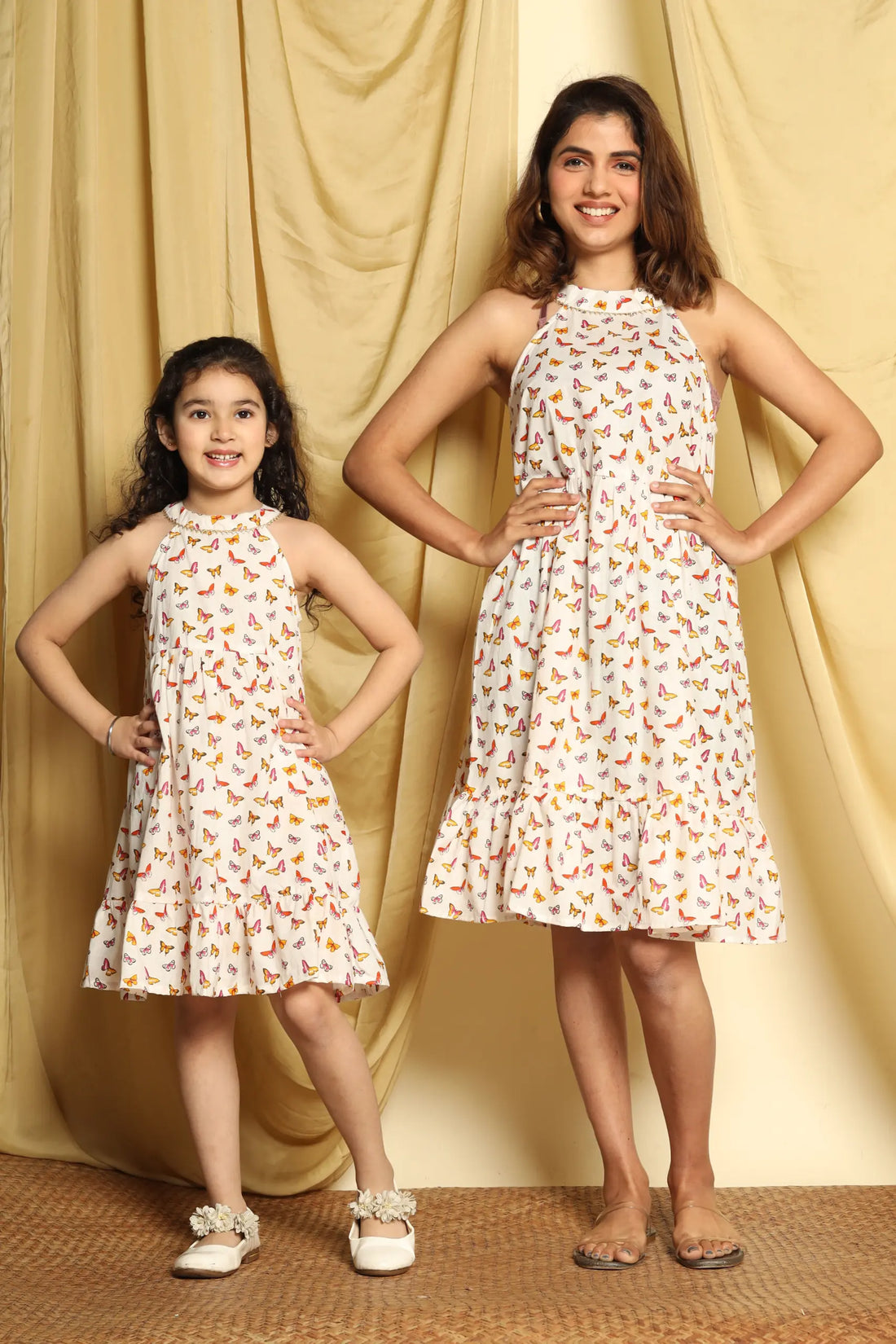 Mom and Daughter Matching White Printed Tiered Dress