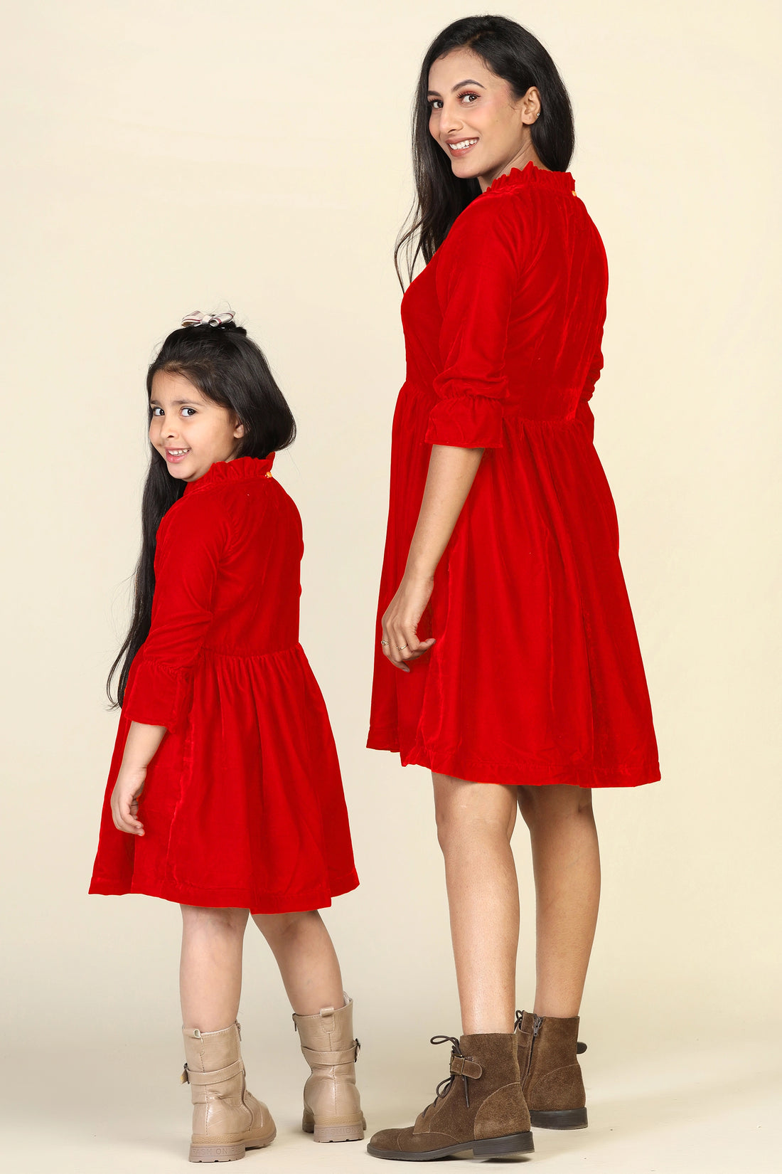 Red Samaira Velvet Dresses for Mom & Daughter