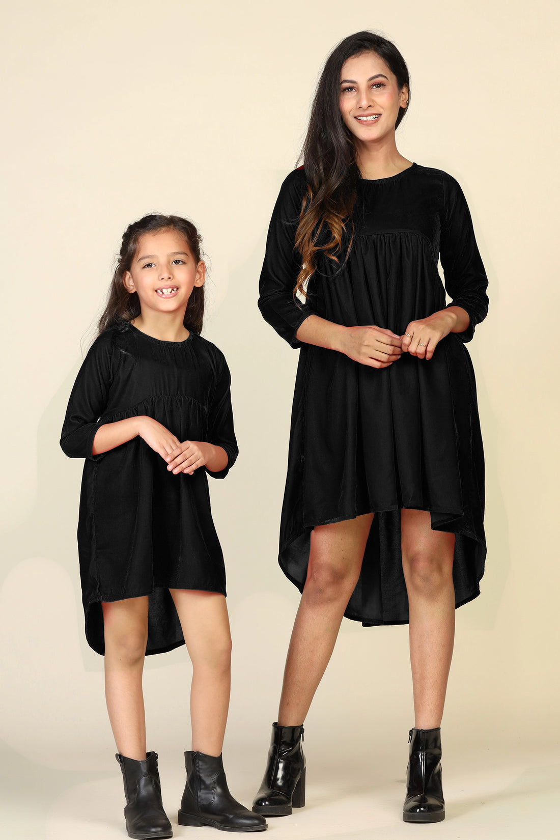 Trendy Black High-Low Dresses for Mom and Daughter - Matching Set