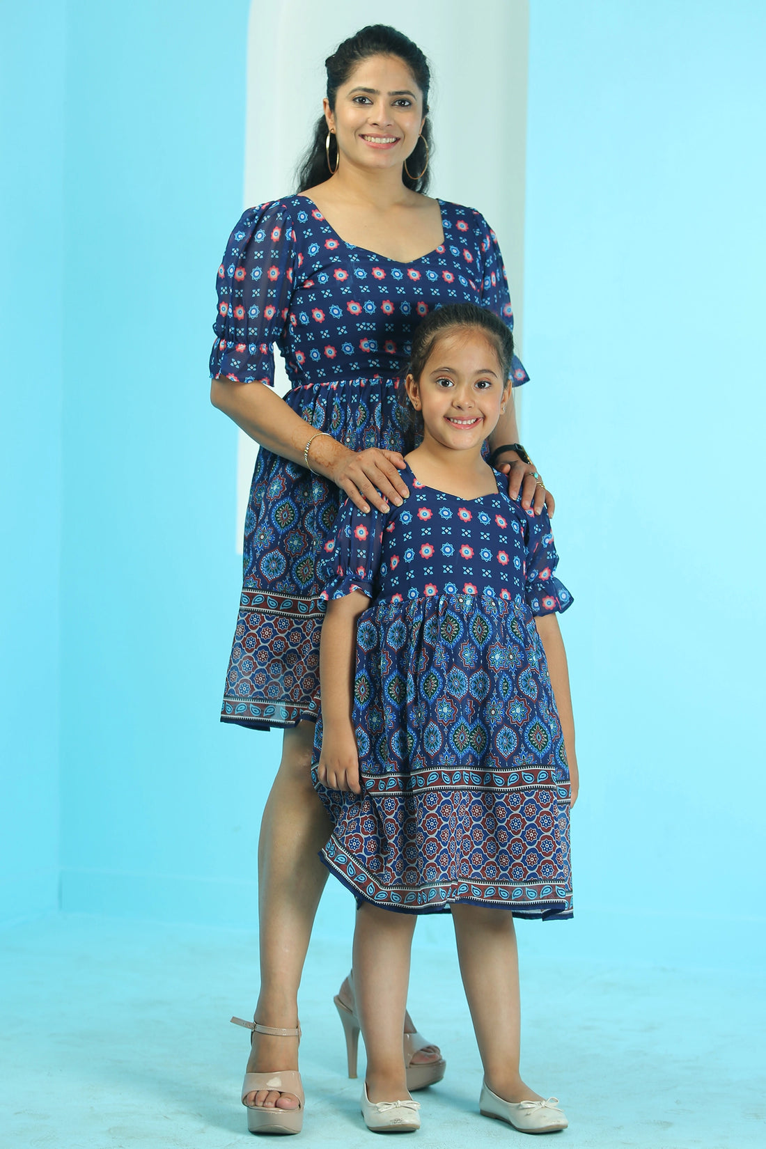 Navy And Blue Rhea Dress For Mom And Daughter Set