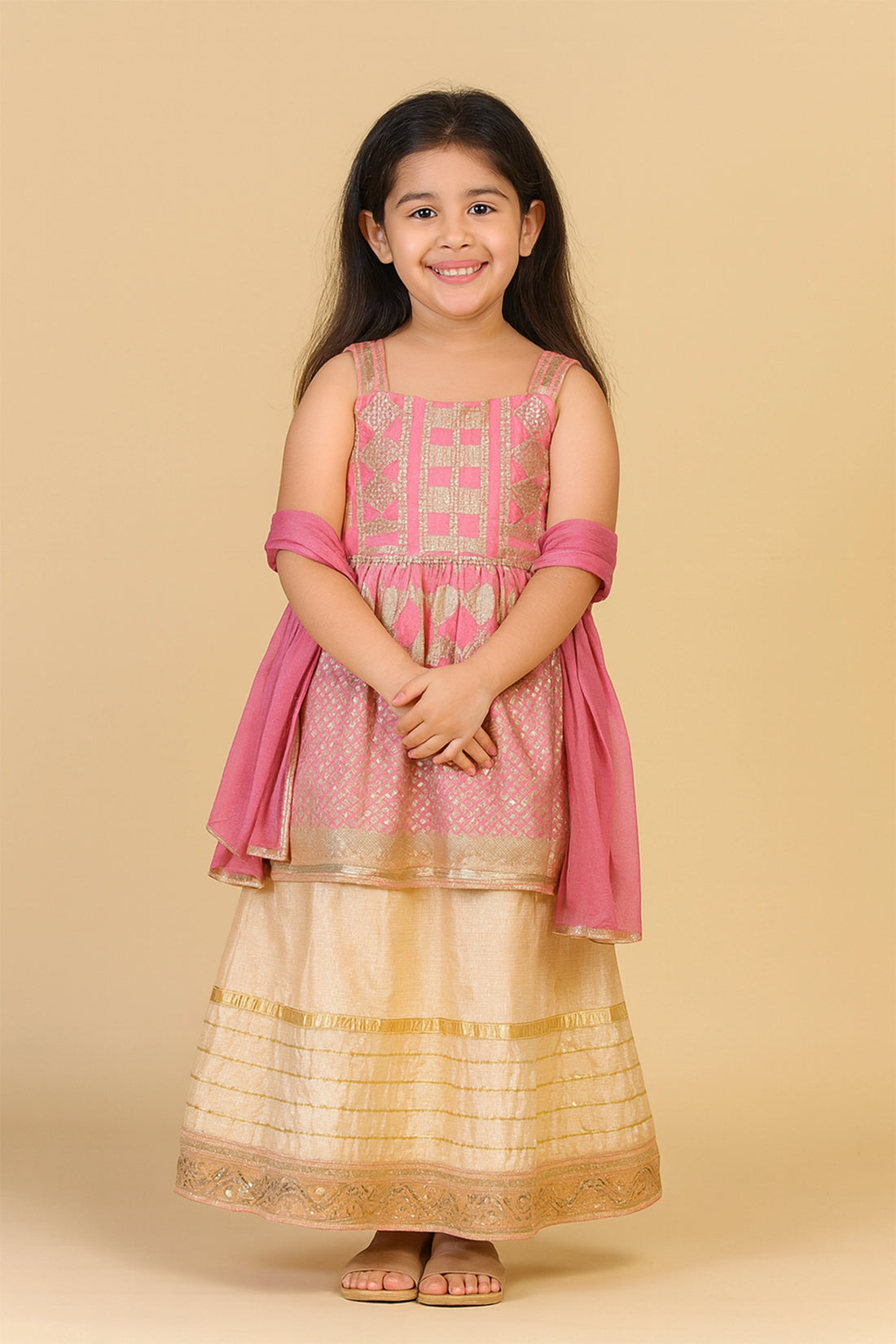 Rouge Kurta with Golden lehenga