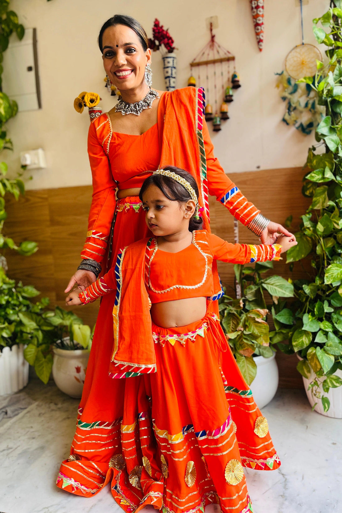 Orange Chaniya Choli Set For Mom And Me