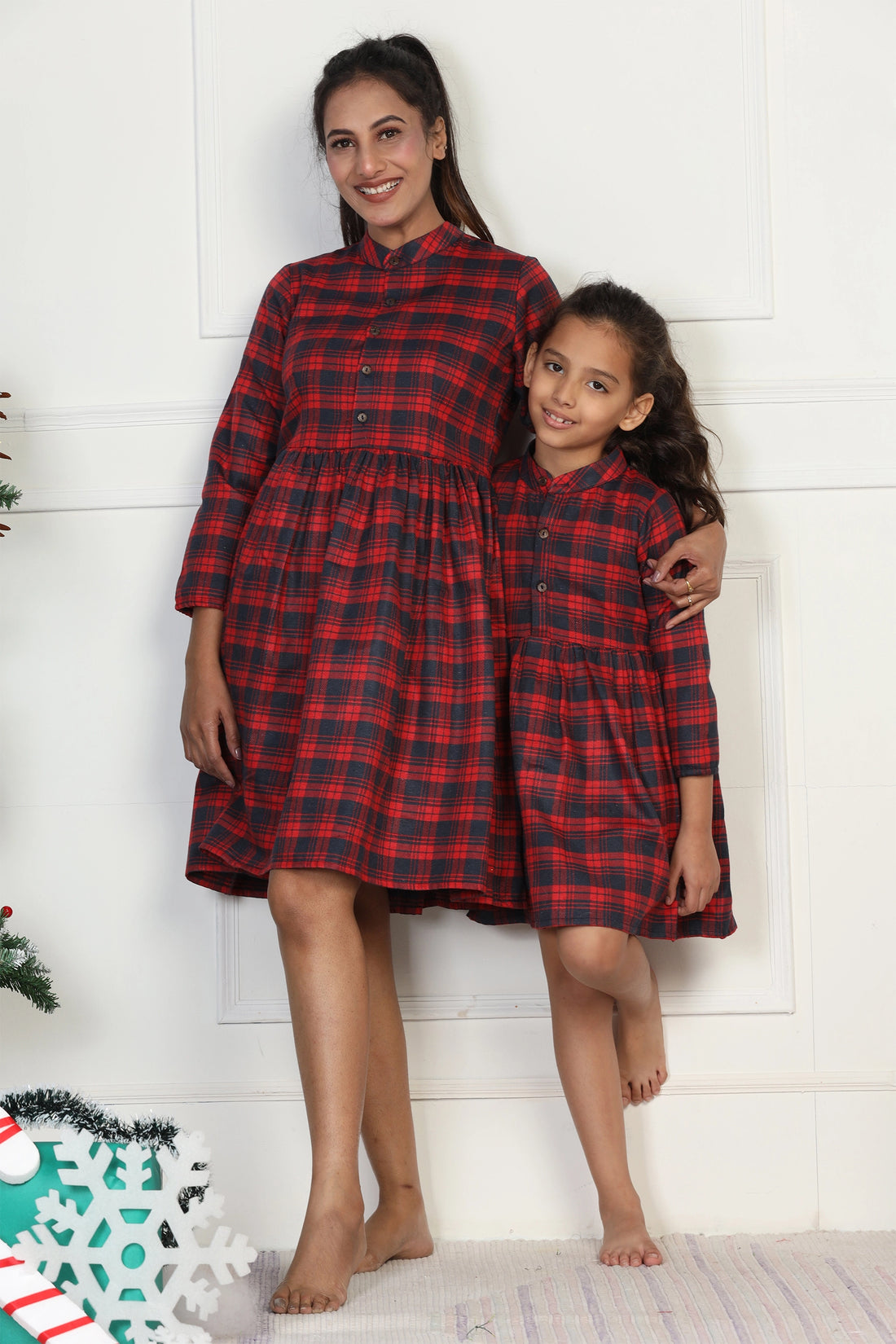 Matching Mommy and Me Outfit: Red & Navy Checker Dresses