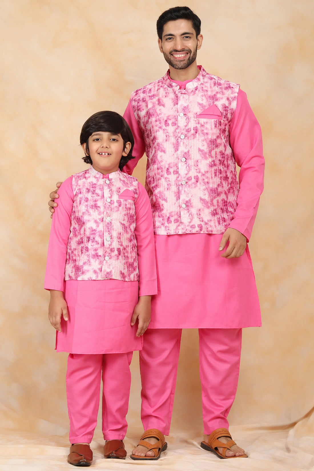 Floral Fuchsia Fiesta: Matching Kurta Pyjama Father & Son Twin Set