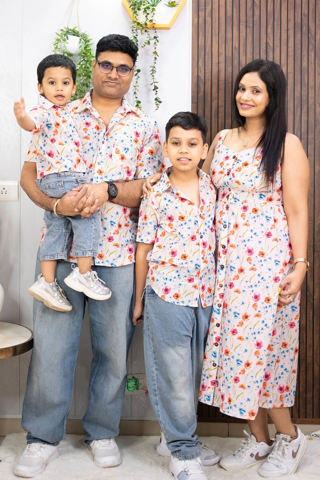 Peach Floral Printed Maxi Dress with Matching Shirt for Men ( Family Twin Set )
