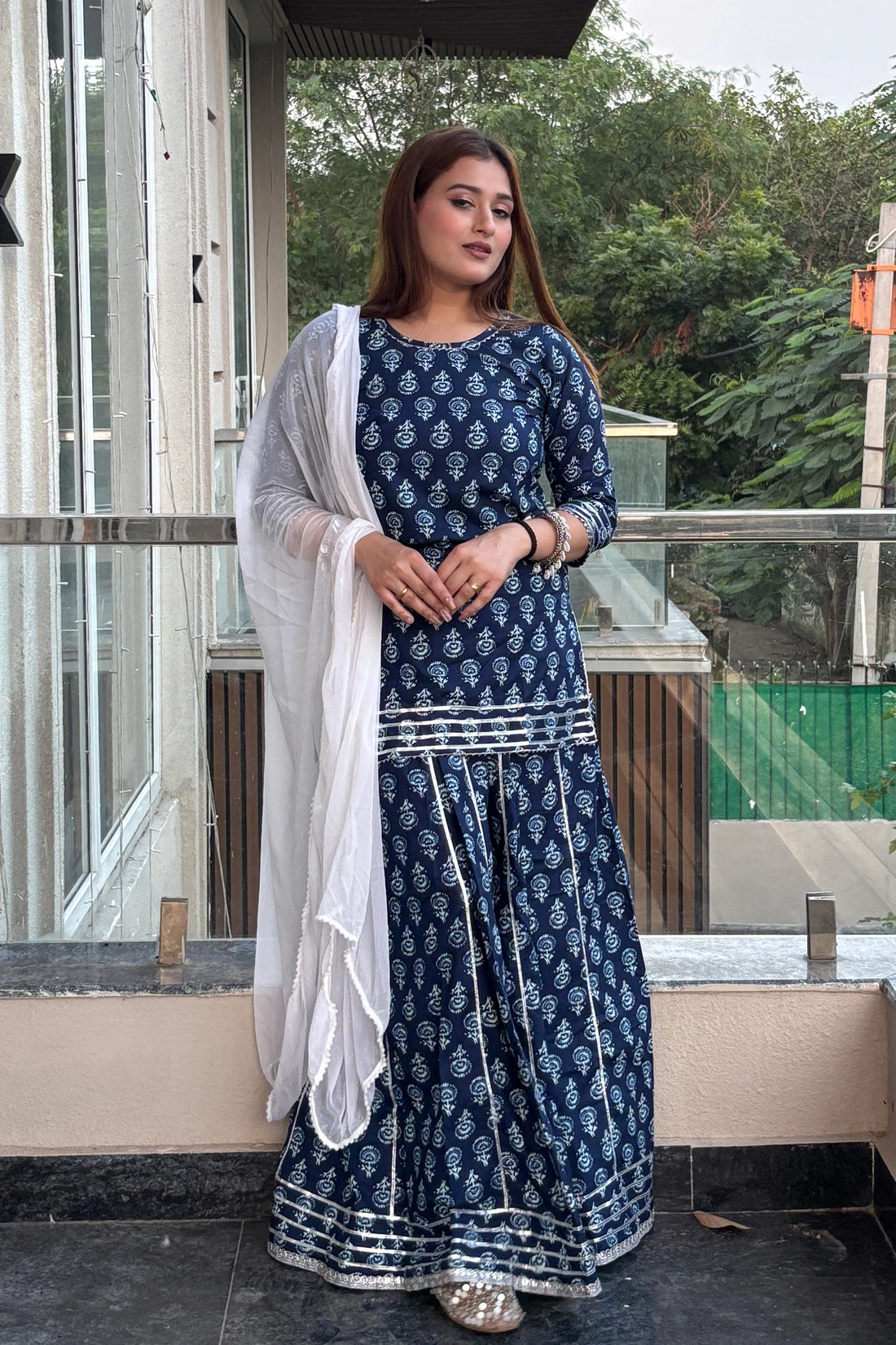 Navy Printed Lehenga Set Women