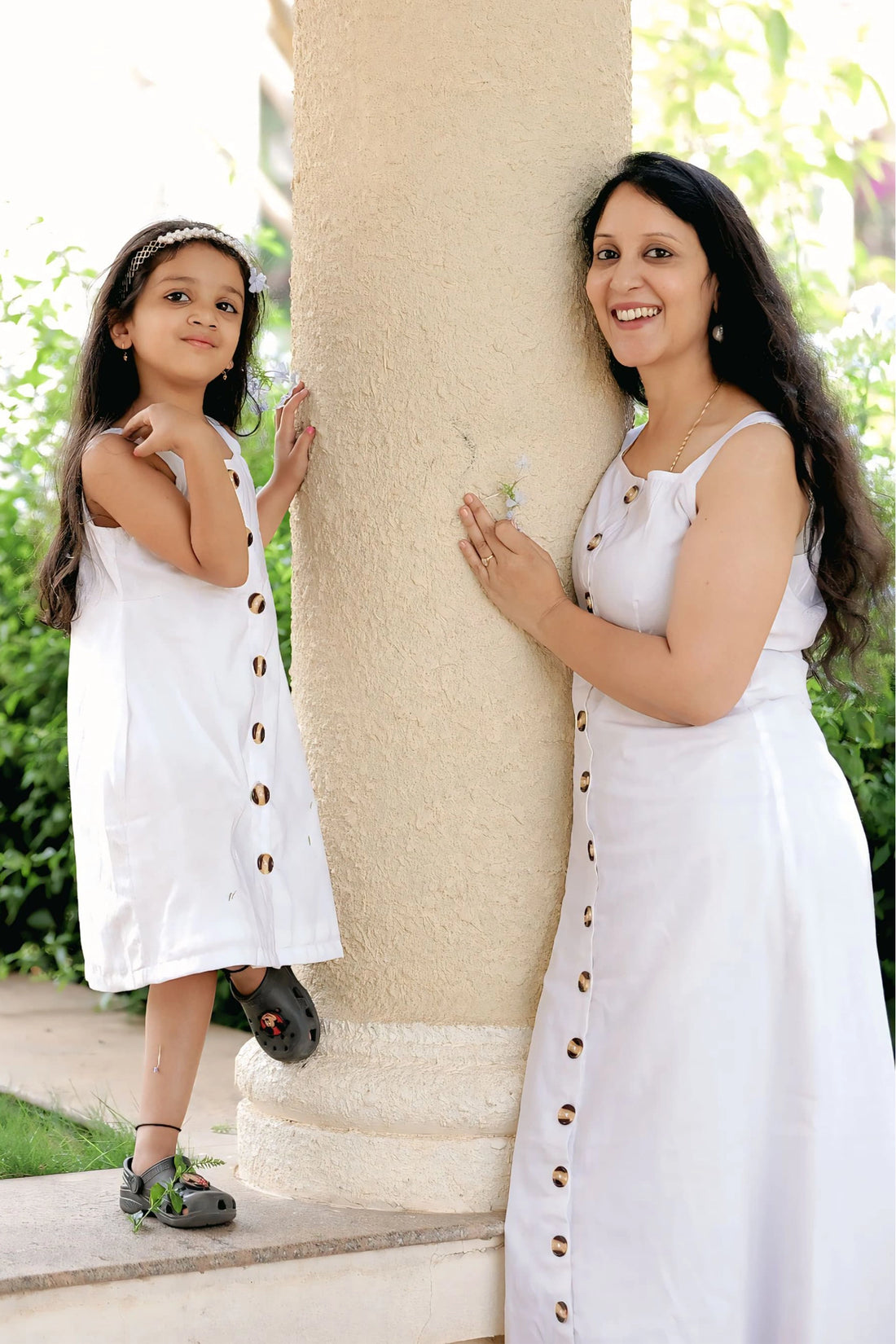 White Loom Maxi Dress for Mom And Daughter Set