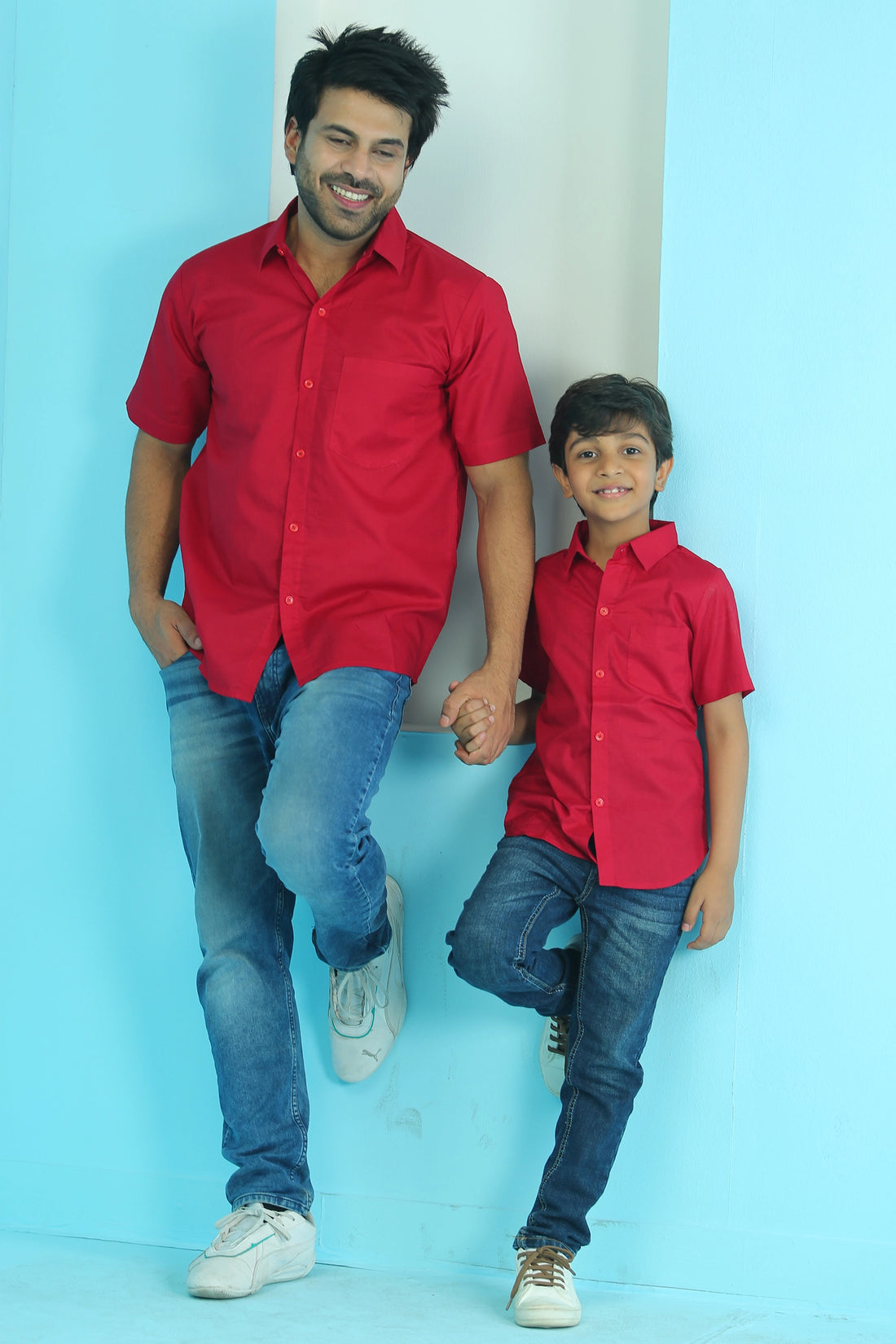 Elegant Plain Maroon Matching Shirt for Father and Son