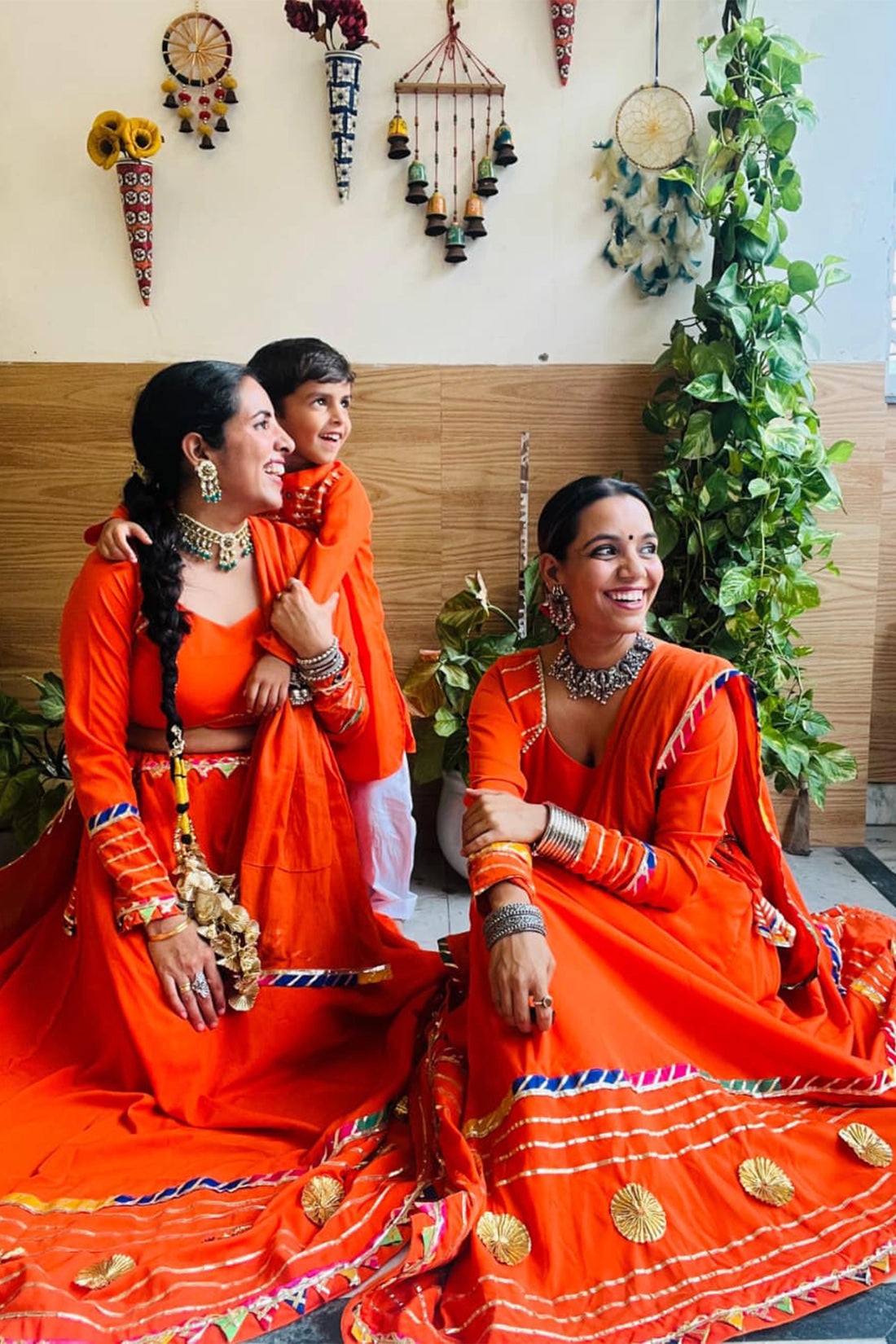 Orange Chaniya Choli Set With Matching Kurta Pyjama  ( Family Twin Set )
