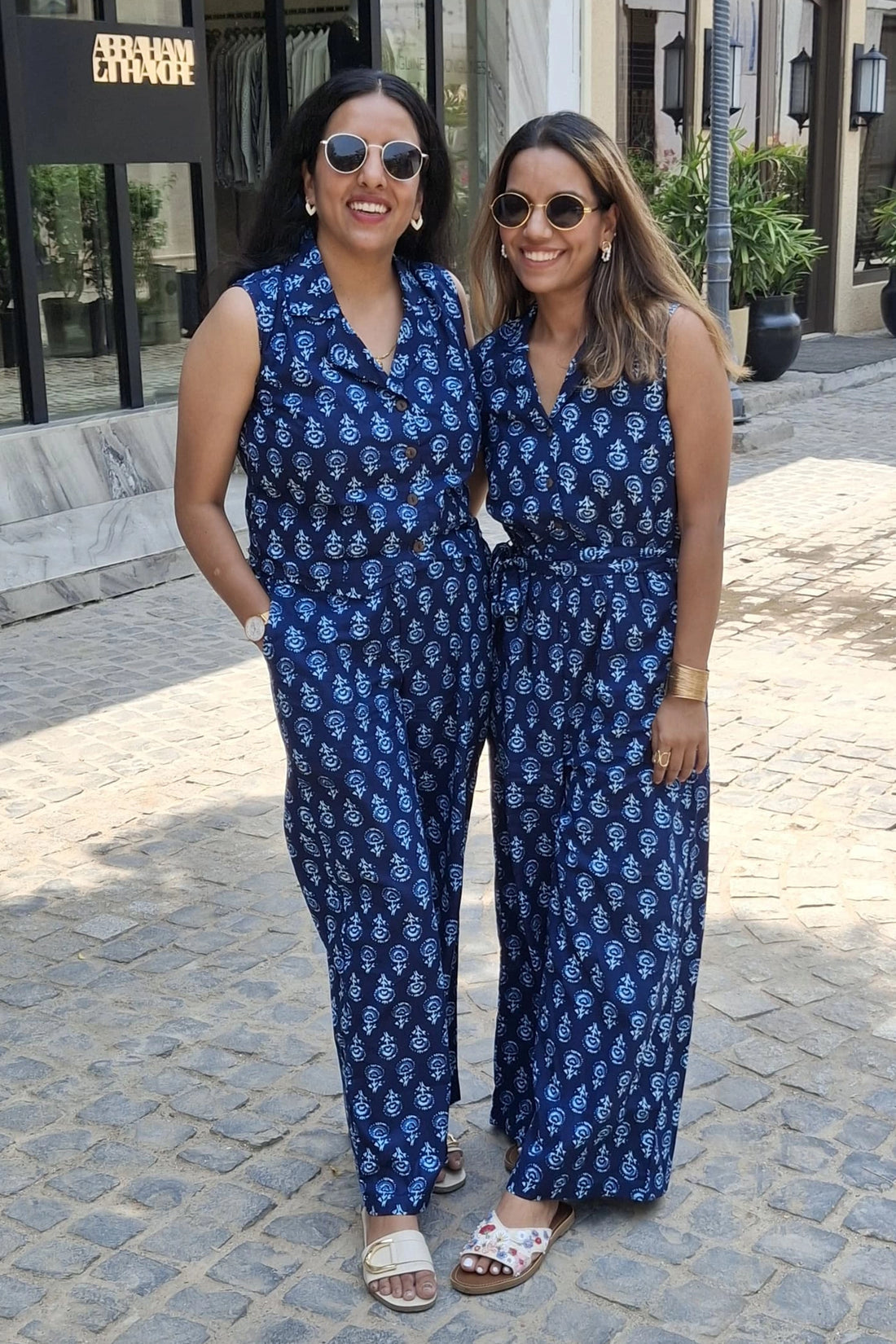 Navy Indigo Print Jumpsuit  for Sister Duo