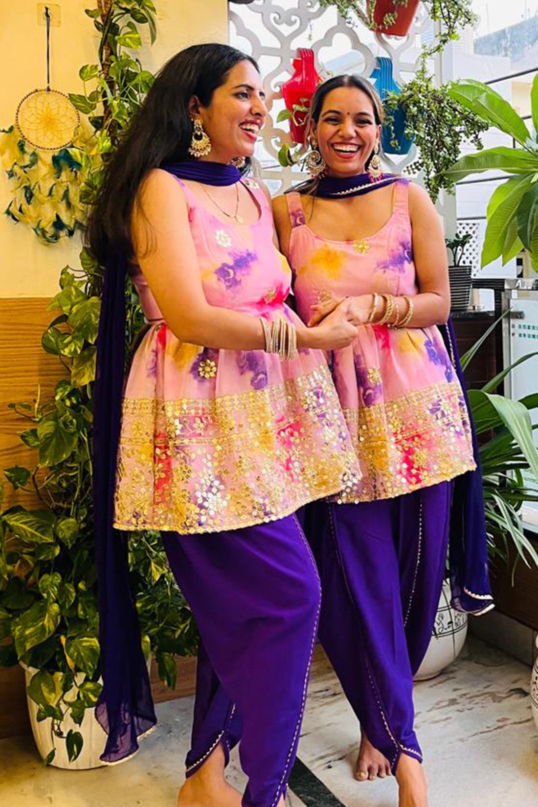 Purple Peplum Top With Dhoti Set For Sister's