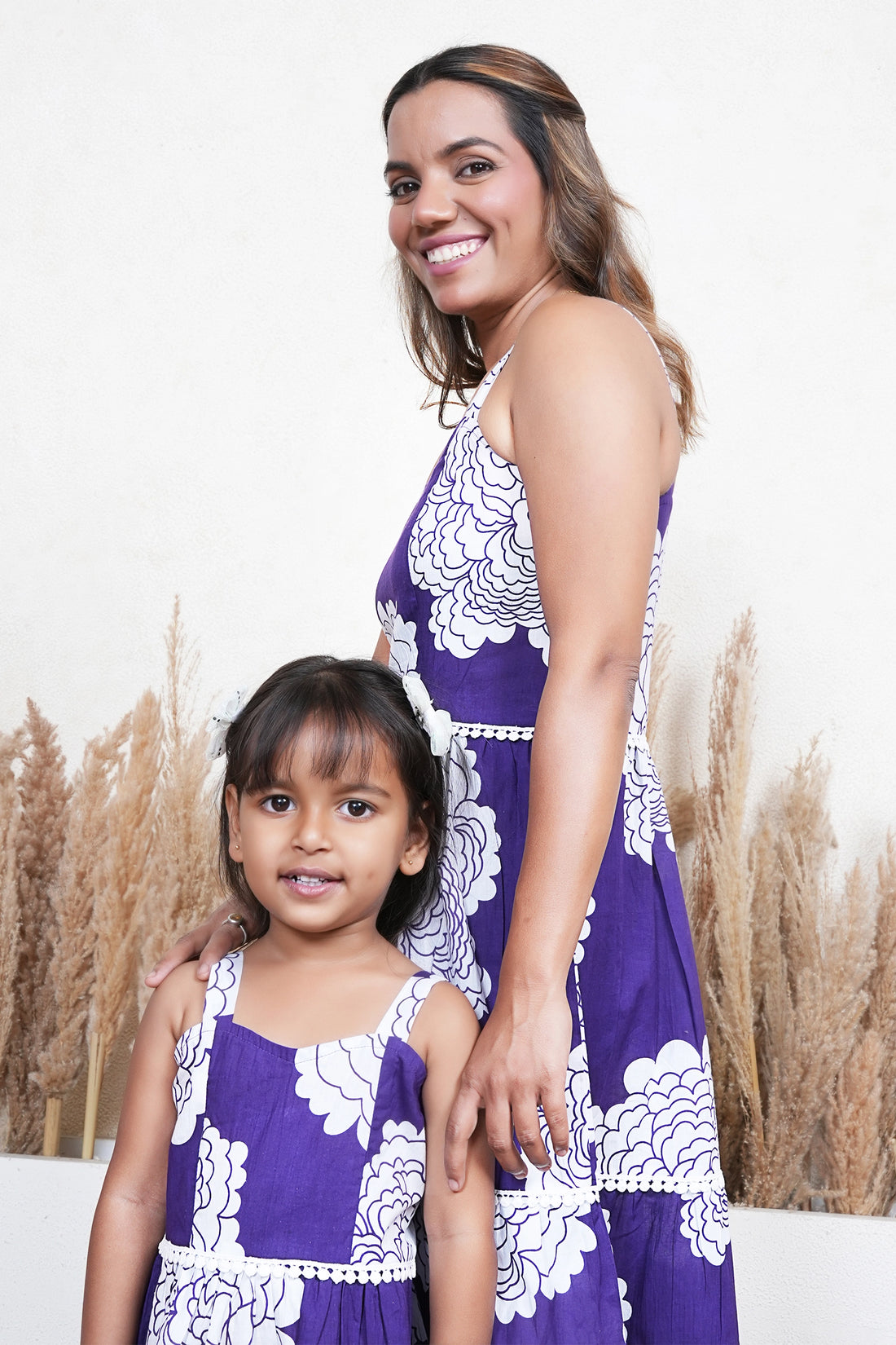 Purple Floral Maxi Dress For Mom And Daughter