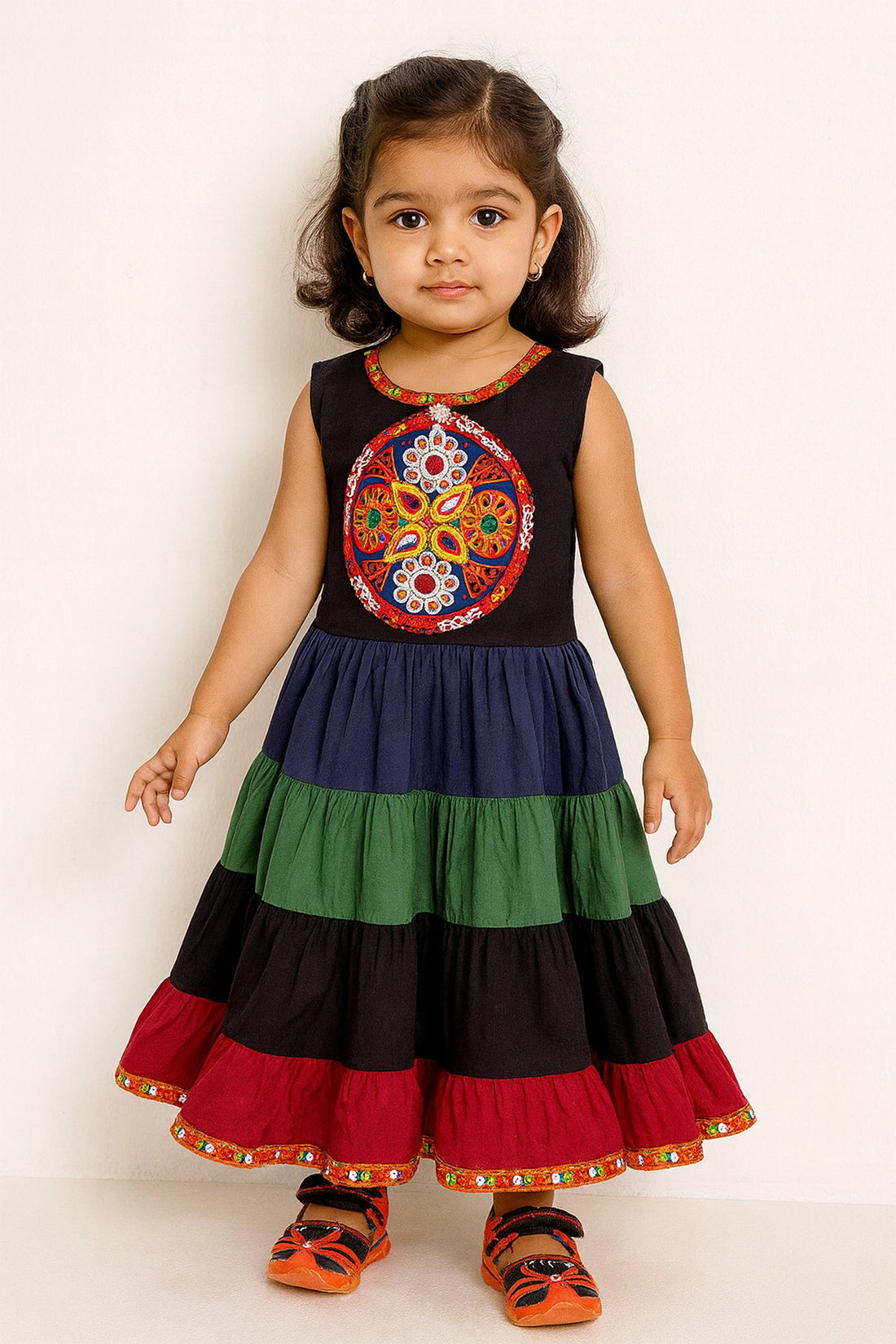 Ethnic Hand Embroidered Black And Multi Color Gown