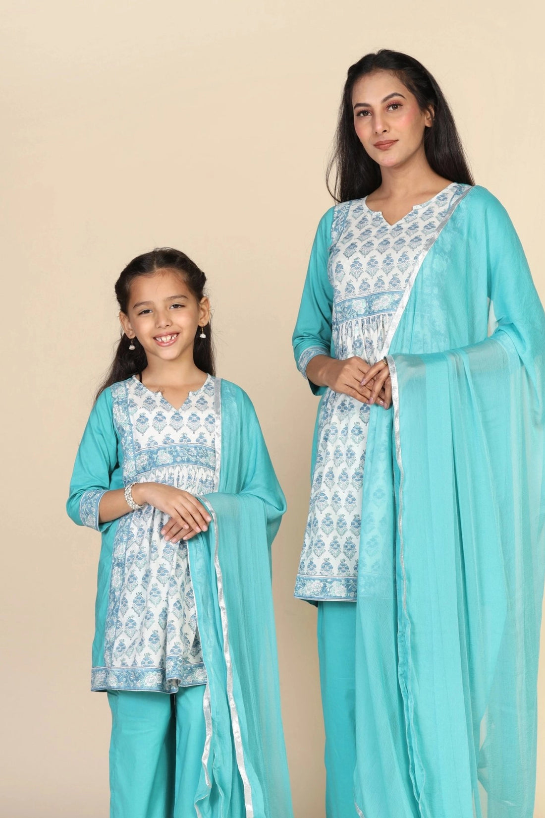 Sky Blue and White Suit ( Mom & Daughter Twin Set )