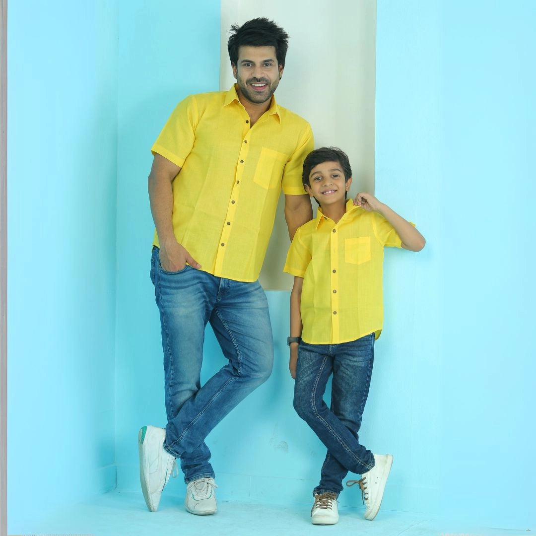 Sunny Plain Yellow Matching Shirt for Father and Son