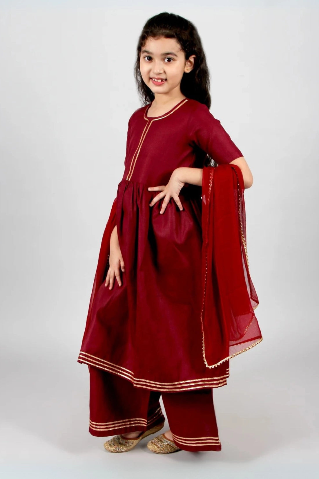 Maroon Kurta Pyjama & Anarkali Pants Brother And Sister Set