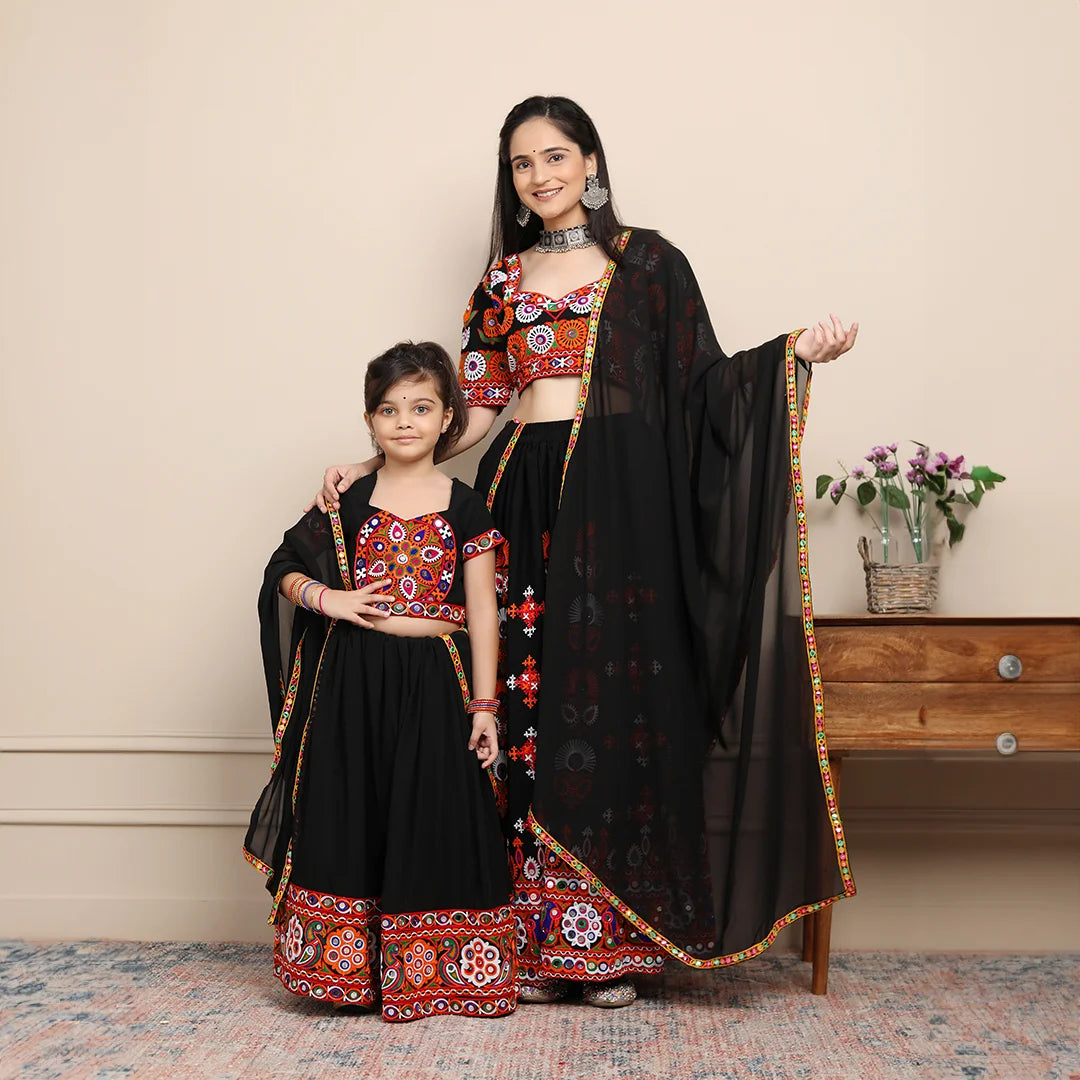 Exclusive Hand Embroidered Ethnic Black Chaniya Choli Set with Matchin