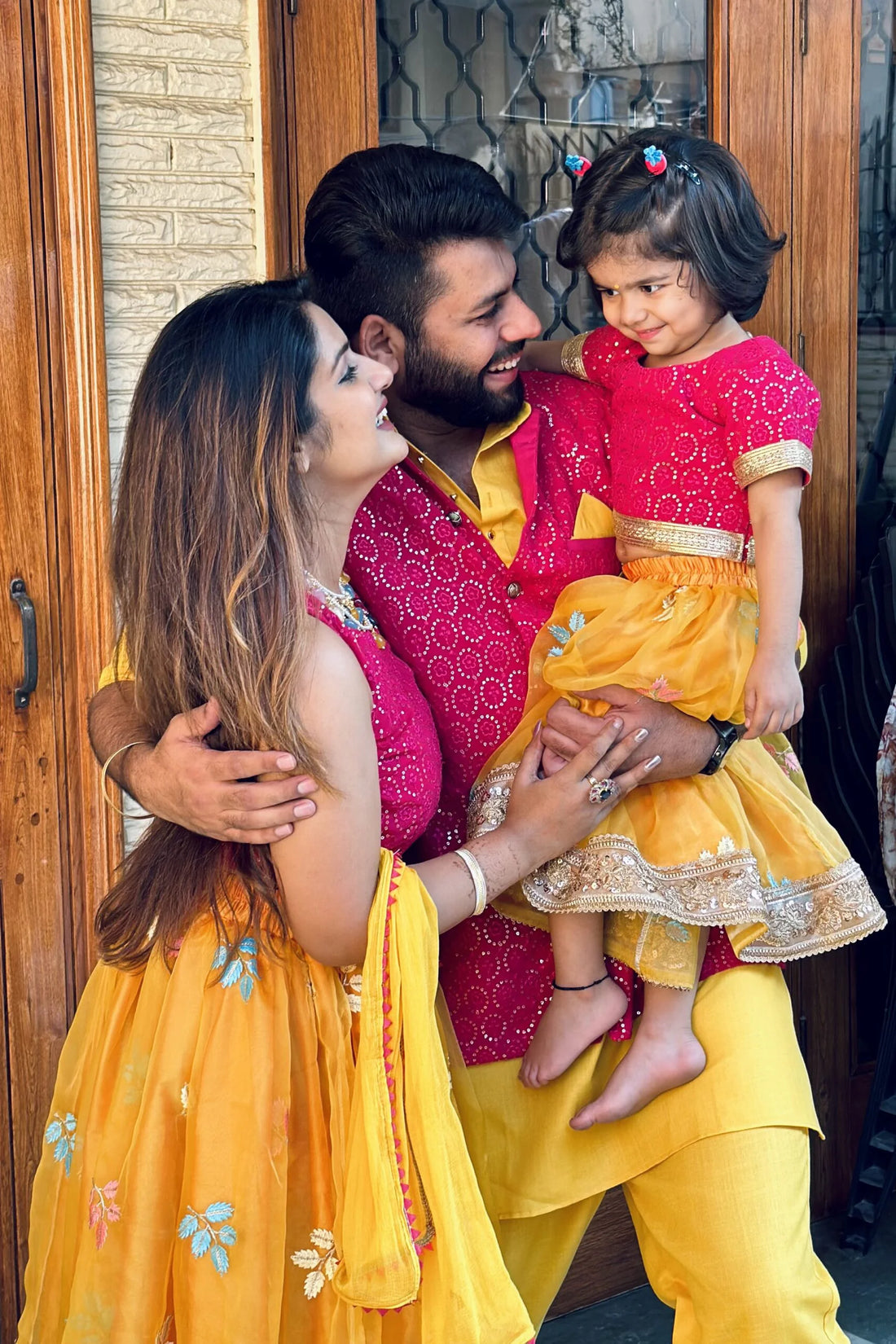 Sparkling Fuchsia Sequins and Sunny Yellow Organza Family Matching Set