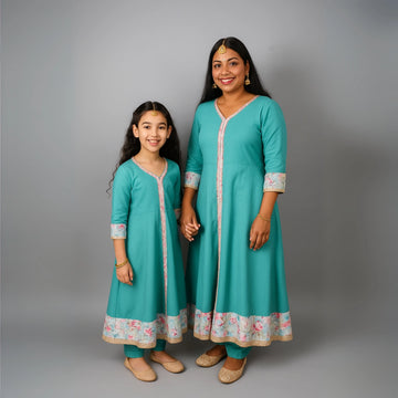 Teal Hania Aline Suit Set For Mom And Daughter
