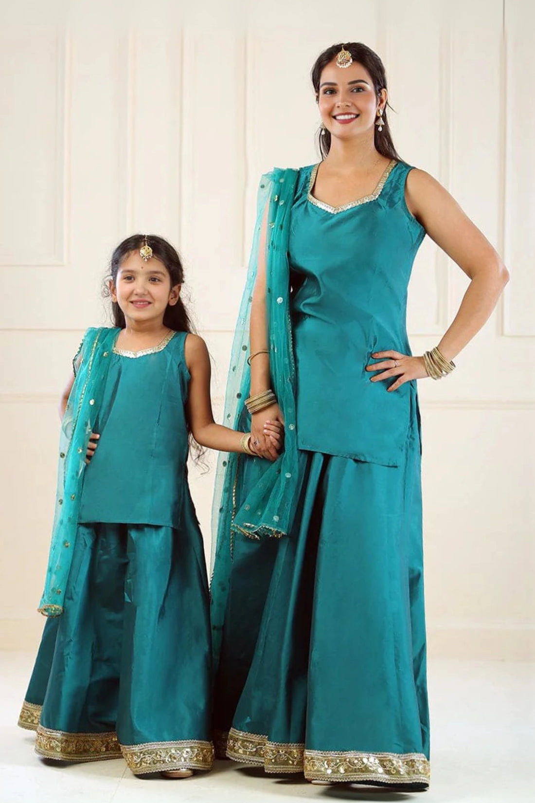 Green Lehenga Kurta For Mom And Daughter Set