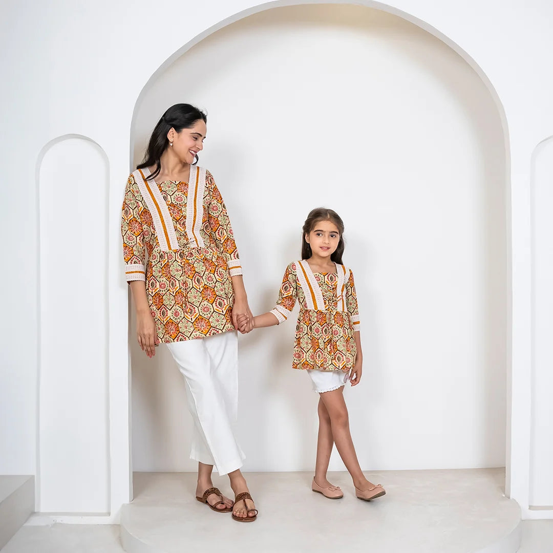 Cotton Peplum Tops: Matching Outfits for Mom and Daughter, Ideal for S
