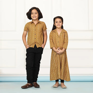 Mustard  Gown with Matching Shirt Brother and Sister Twin Set