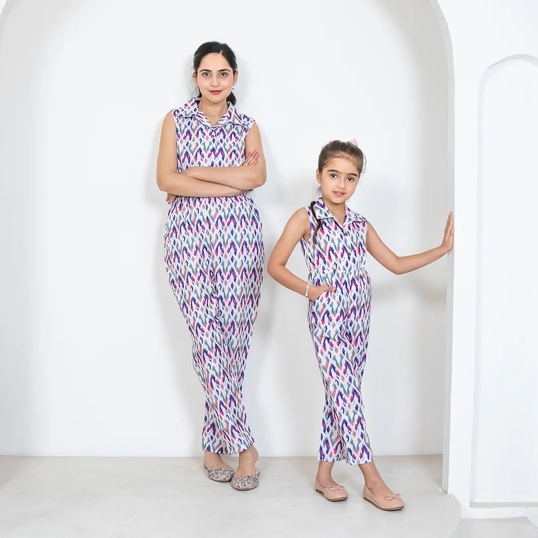 Ikkat Multicolored Jumpsuit Duo: Matching Outfits for Mom and Daughter