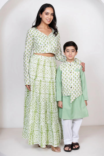 Sea Green Floral Mother and Son Twin Set