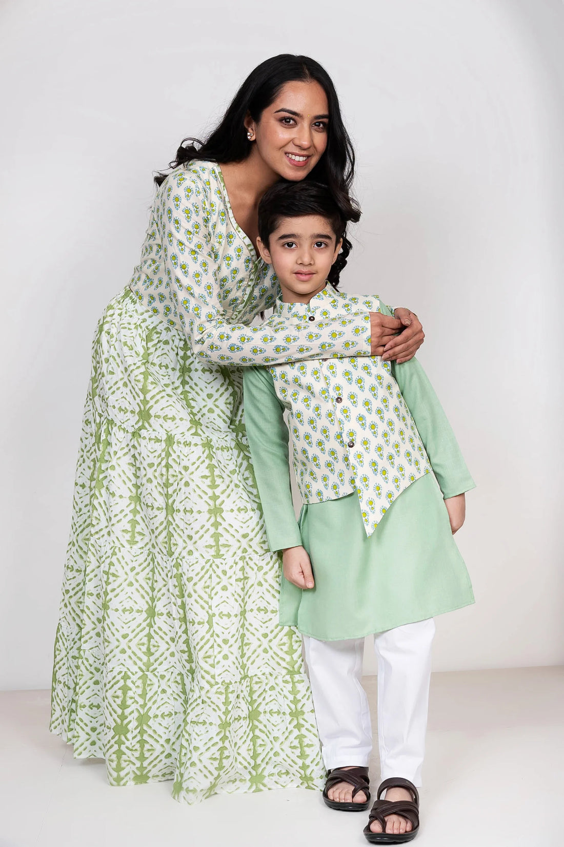 Sea Green Floral Mother and Son Twin Set