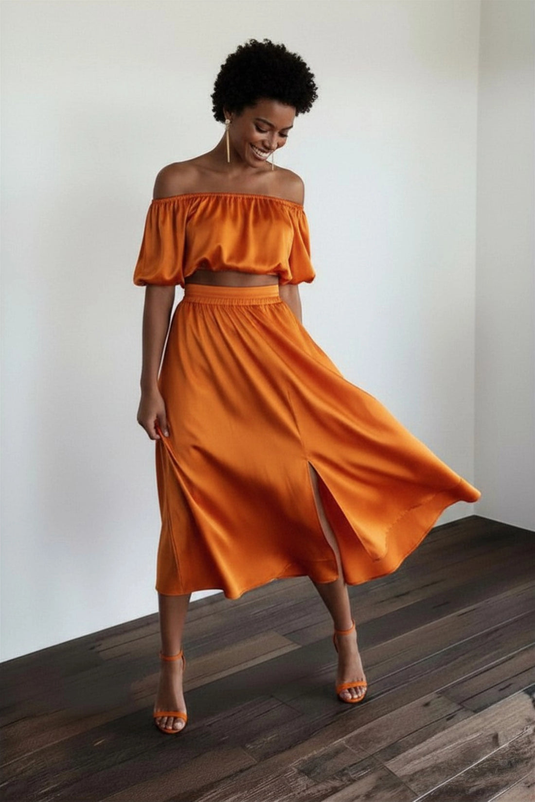 Velora Satin Co-ord Set – Orange
