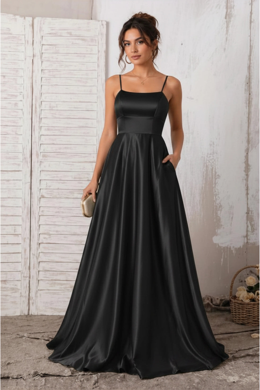 Aveline Satin Gown – Black