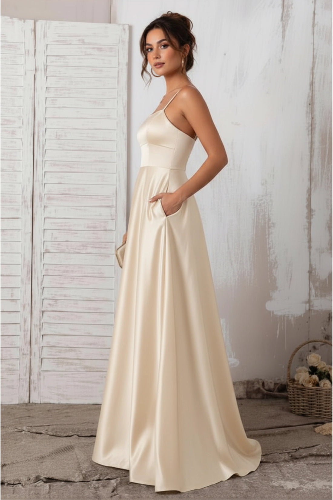 Aveline Satin Gown – Champagne Beige