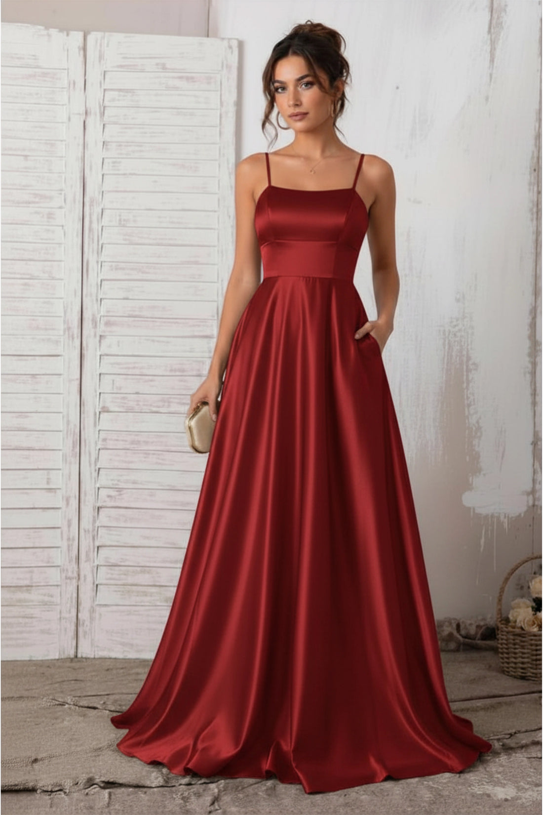 Aveline Satin Gown – Wine Red