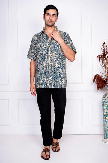 Grey & blue Printed Shirt for Men