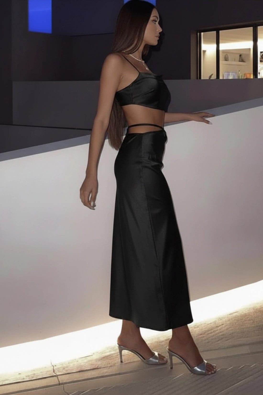 Celeste Satin Set – Midnight Black