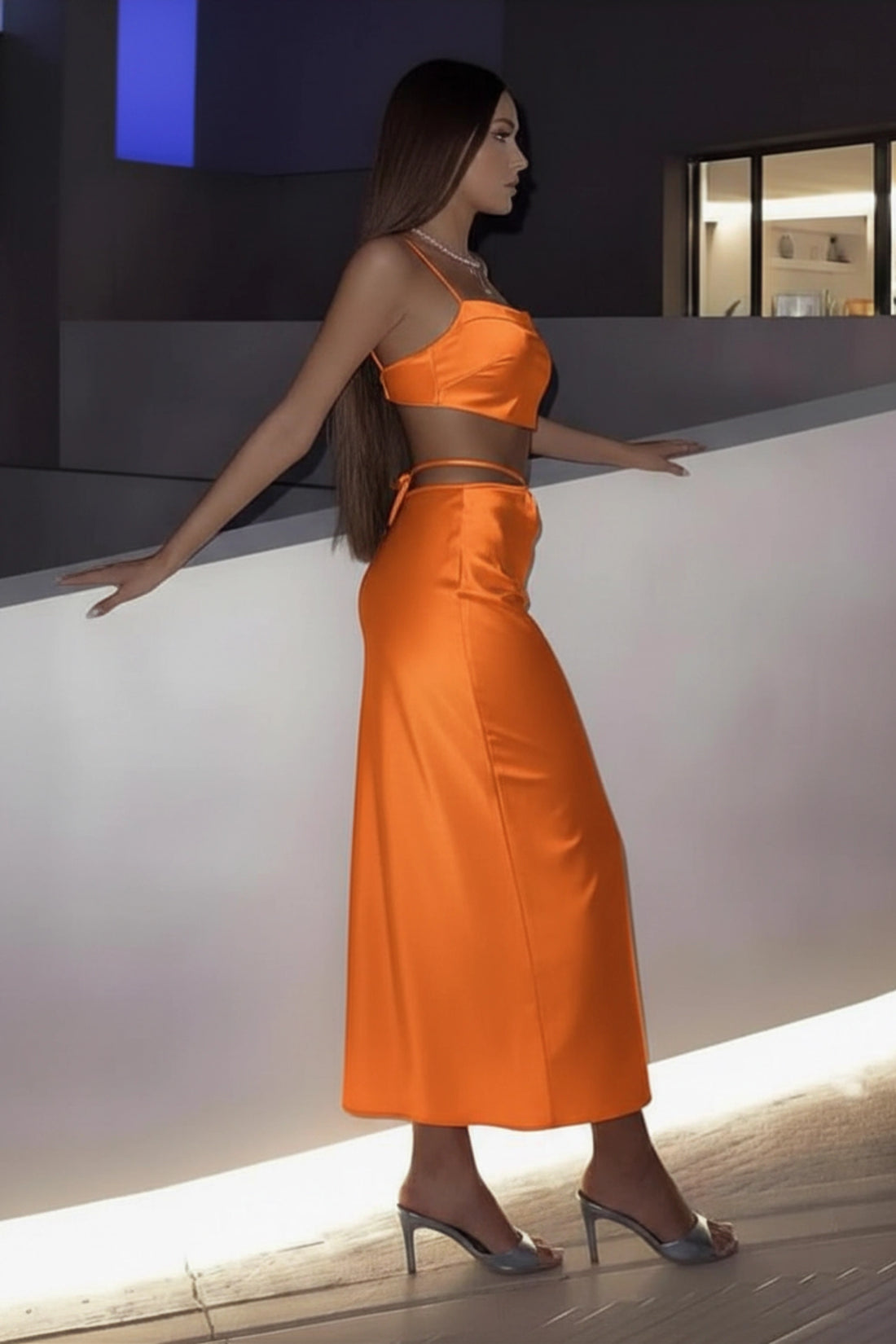 Celeste Satin Set – Orange
