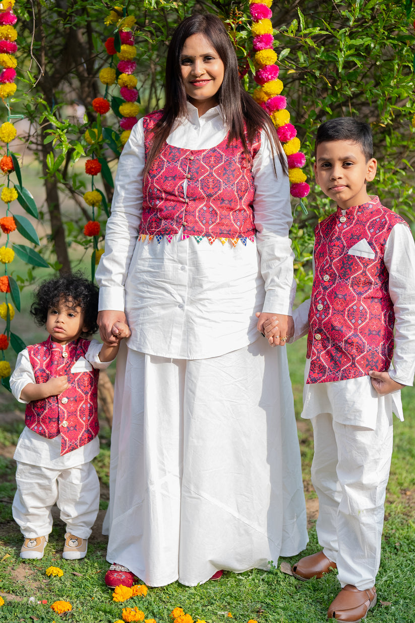 Elegant White Ghaghara with Matching Kurta Pajama & Printed Jacket Set