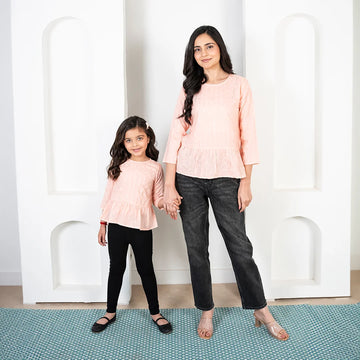 Peach Peplum Top Mom and Daughter Twin Set