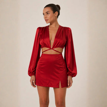 Red Flame Satin Set