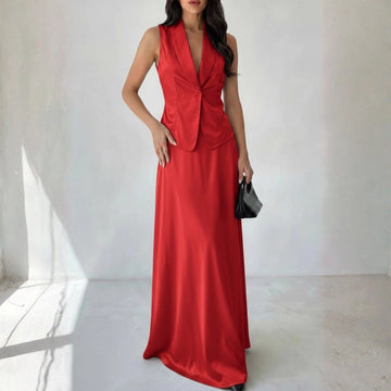 Evara Satin Set – Scarlet Flame