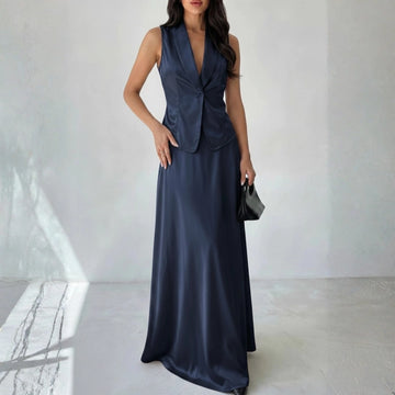Evara Satin Set – Deep Sapphire