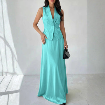 Evara Satin Set – Aqua Mist