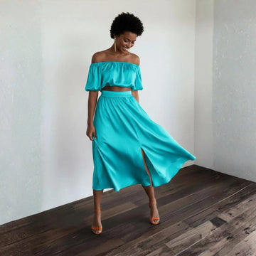 Velora Satin Co-ord Set – Aqua Blue